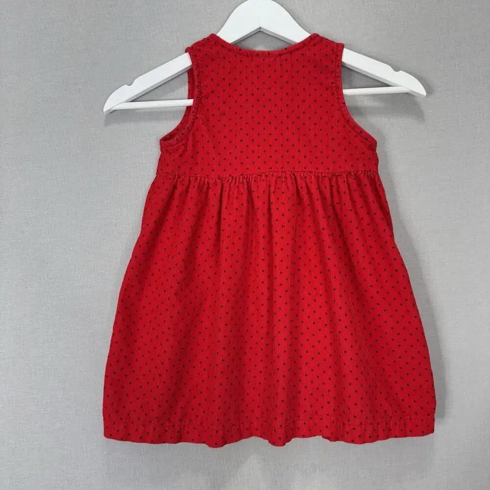 Vintage OshKosh B’gosh Dress Girl 4T Red Polka Dot Corduroy Button Cottage Retro